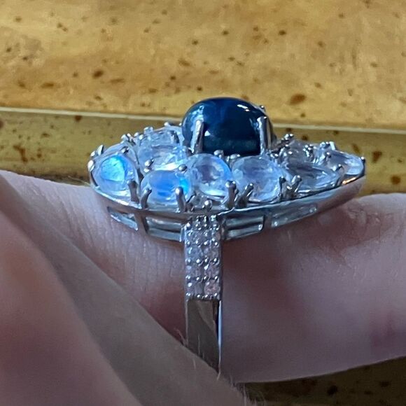 Natural Star Sapphire Rainbow Moonstone Sterling Silver Ring Size 5 - Picture 4 of 10